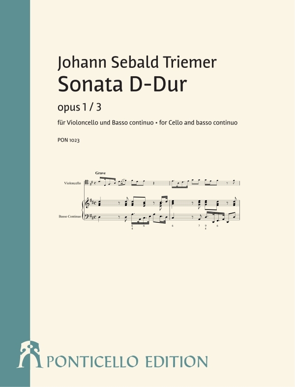 Sonate D-Dur op.1,3  für Violoncello und Bc  Partitur und Stimmen (Bc ausgesetzt)
